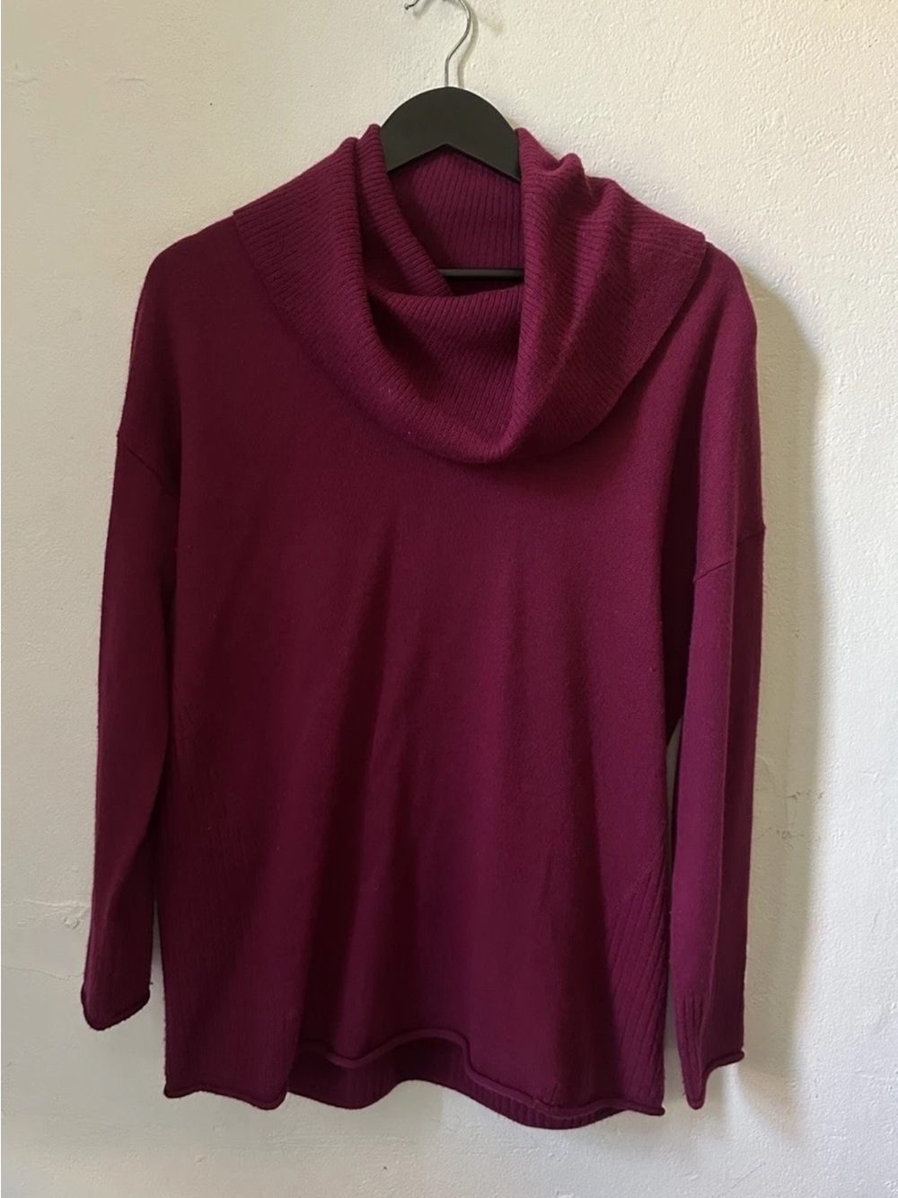 Cynthia Rowley Merino Wool Sweater Cowl Neck Burgundy Relaxed Womens L